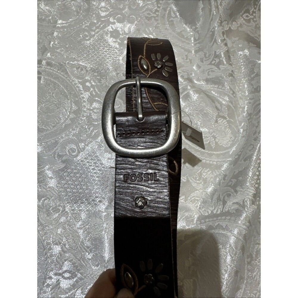 Fossil Genuine Leather Belt Flowers Studded Boho Women’s Size 6